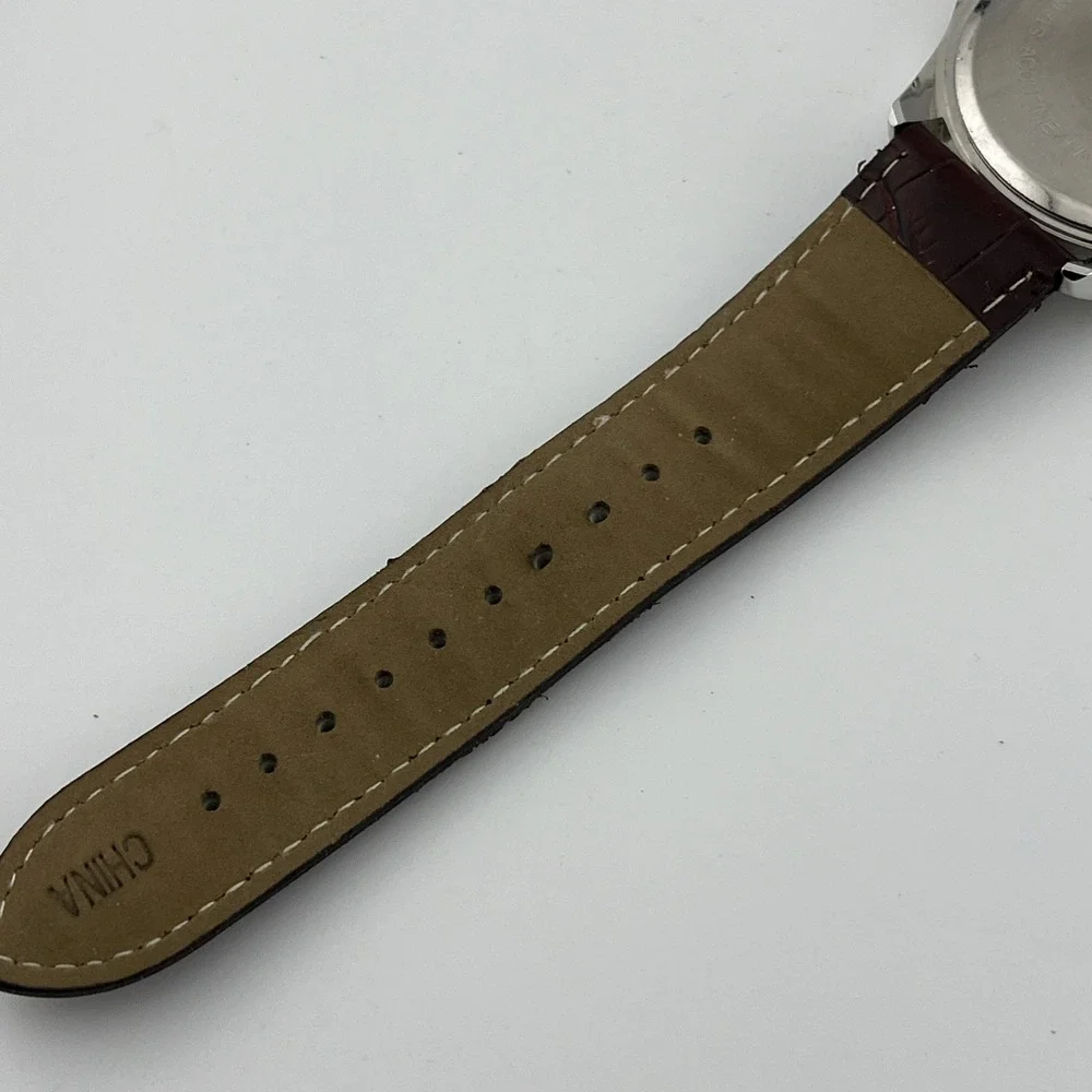 Cerentino Diamond Accent Watch Men 42mm Silver Case Brown Band- New‎ Battery